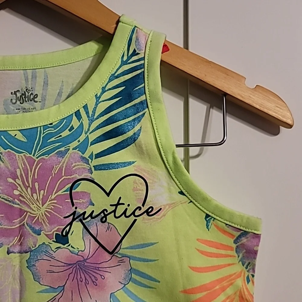 Justice Tank Dress Girls Kids Medium (10) Lime Knot Floral Sleeveless Tropical